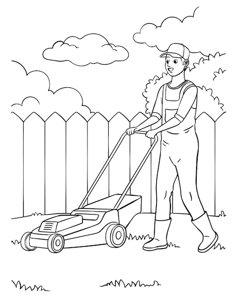 Premium vector lawn mower coloring page for kids