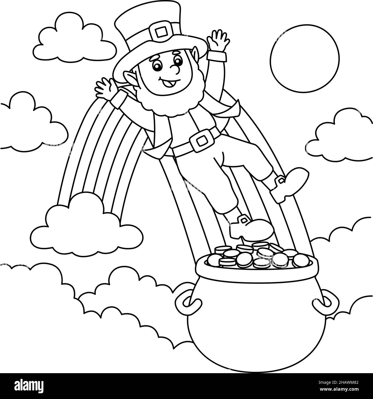 St patricks day leprechaun coloring page for kids stock vector image art