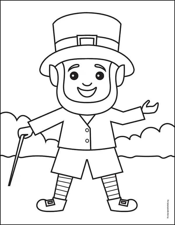 Easy how to draw a leprechaun tutorial video and coloring page
