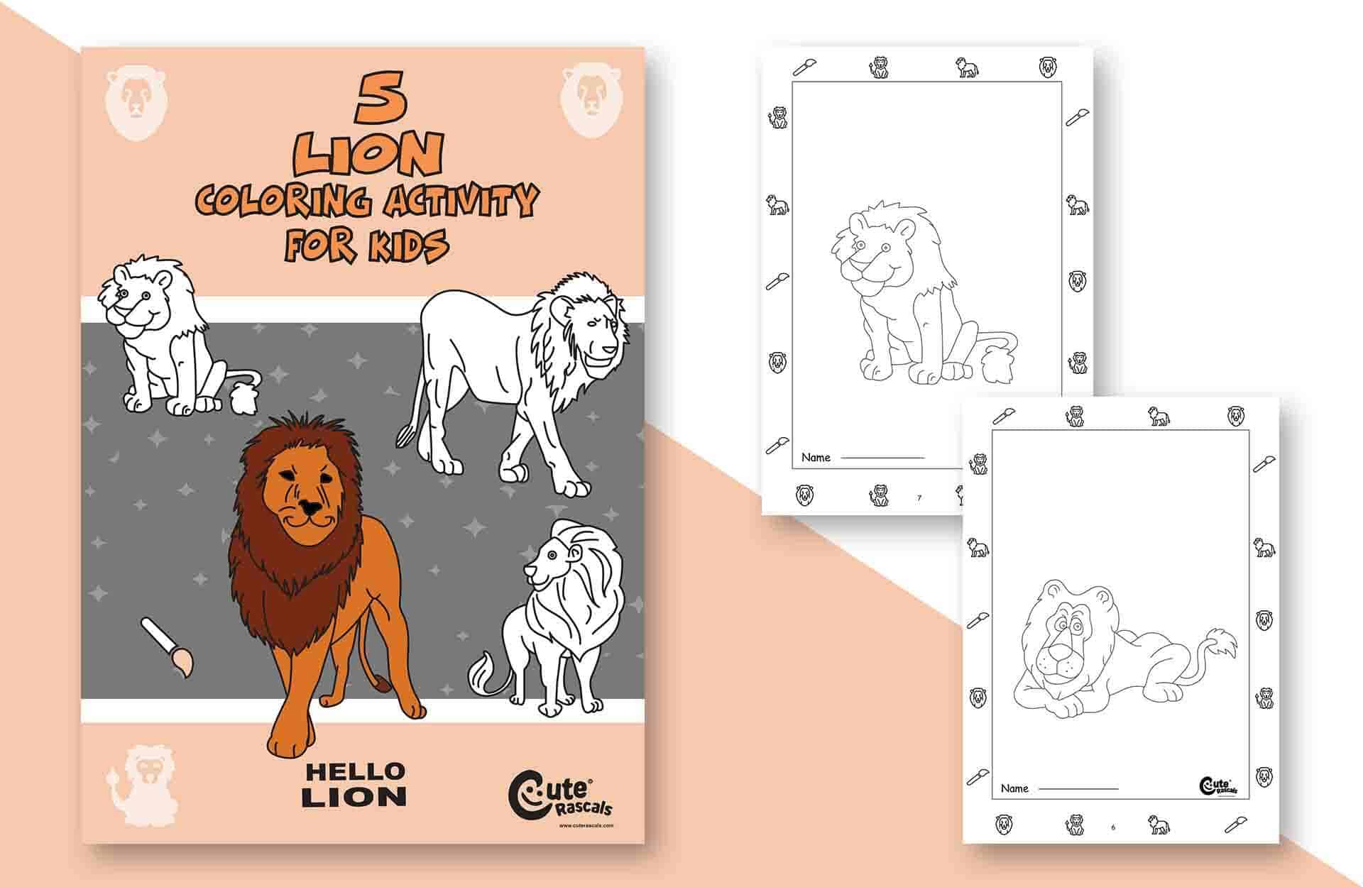 Easy lion coloring pages for kids print and color