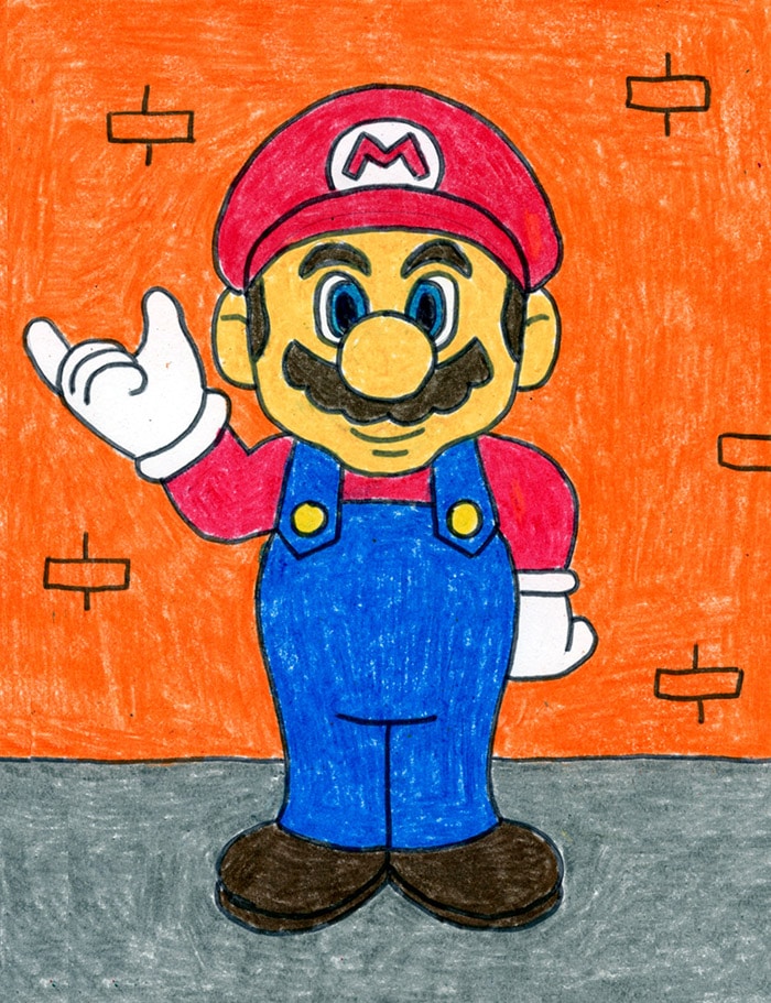 Easy how to draw mario tutorial and mario coloring page