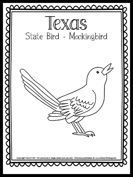 Texas state bird coloring page mockingbird free printable â the art kit