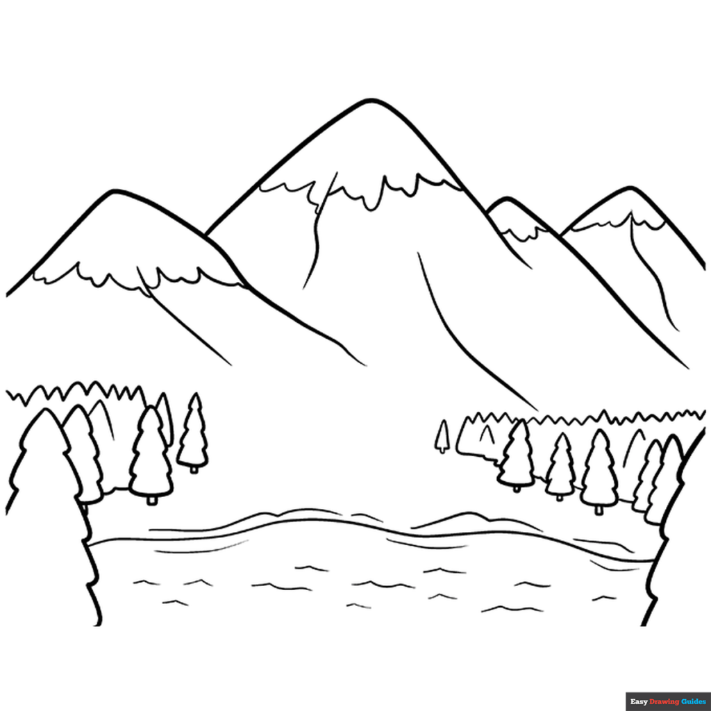 Mountains coloring page easy drawing guides