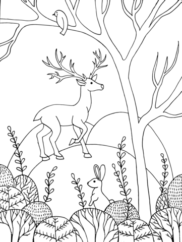 Forest animals in spring coloring page free printable coloring pages