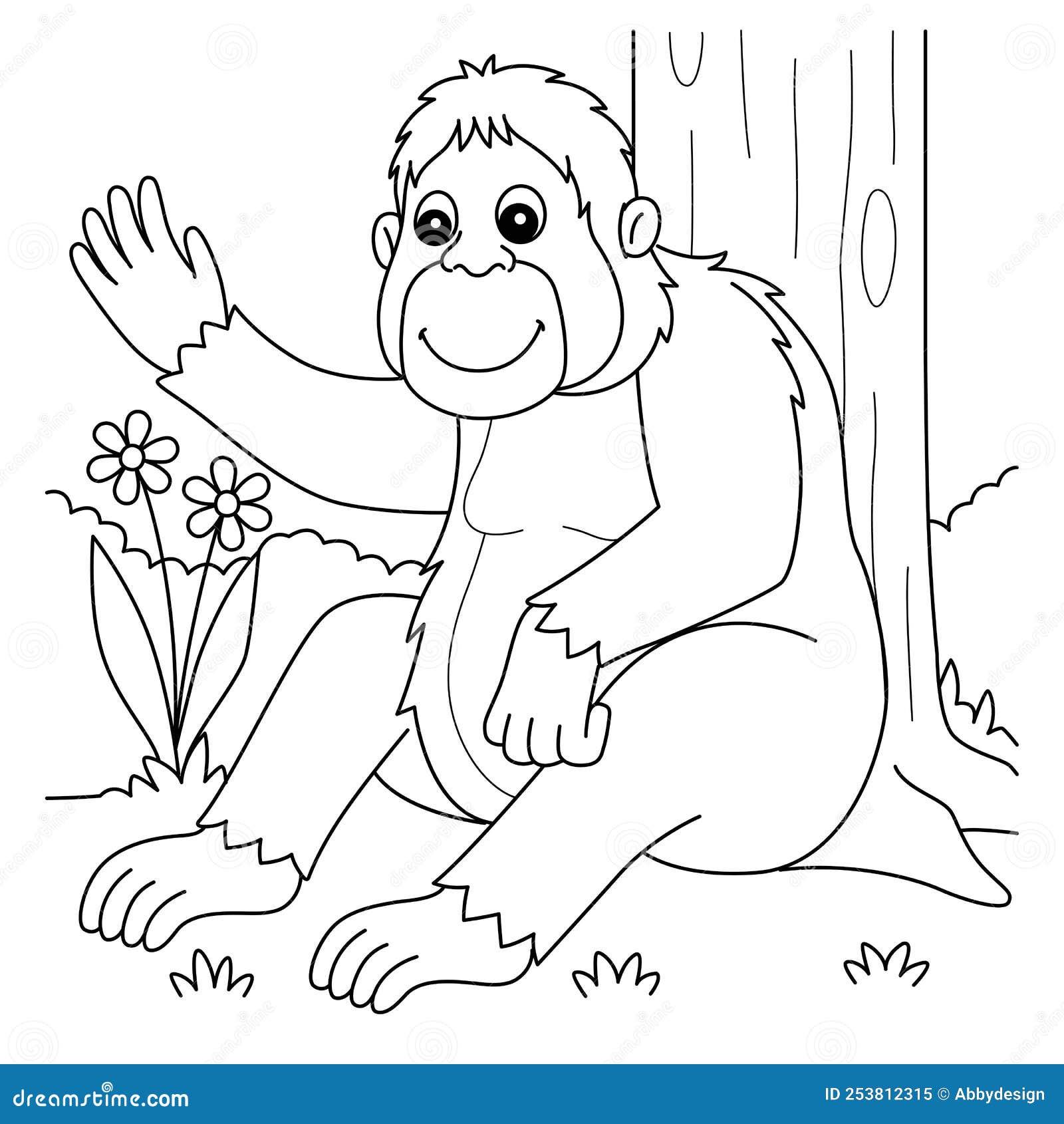 Orangutan animal coloring page for kids stock vector