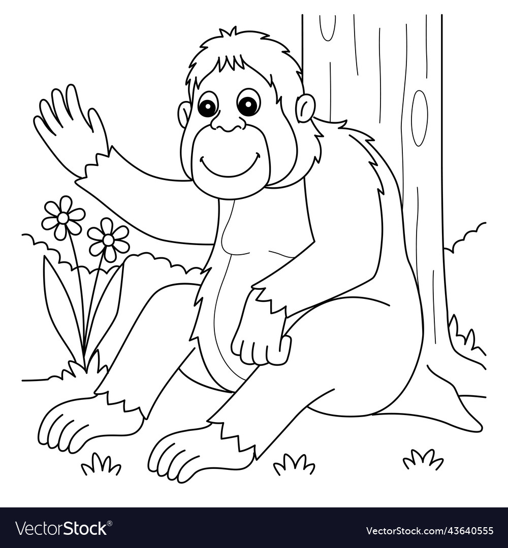 Orangutan animal coloring page for kids royalty free vector