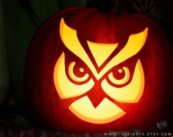 Printable owl face pumpkin carving stencil halloween pumpkin carving template owl pumpkin carving