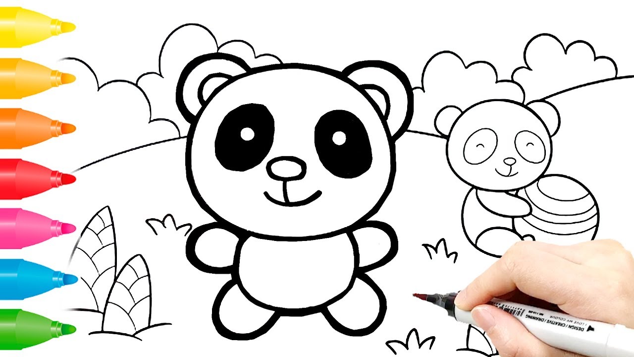 Panda coloring pages easy drawings for kids