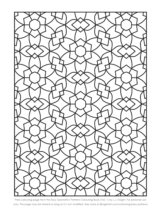 Free easy pattern printable colouring page lj knight art