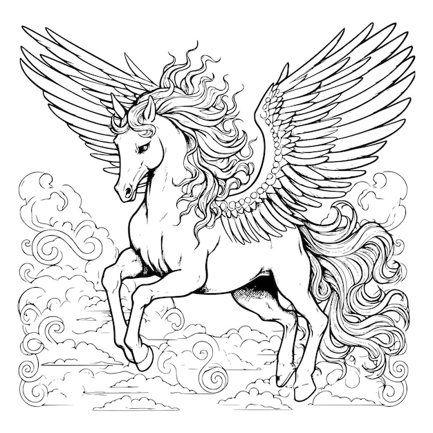 Premium vector beautiful unicorn pegasus coloring pages for kids