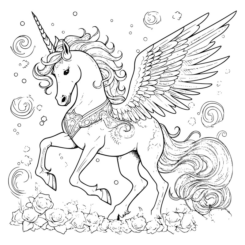 Beautiful unicorn pegasus coloring pages for kids illustration ai free download