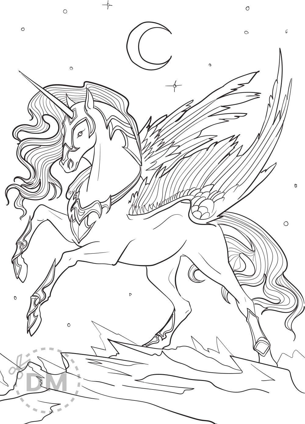Unicorn pegasus coloring page for teens and adults unicorn coloring pages horse coloring pages coloring pages