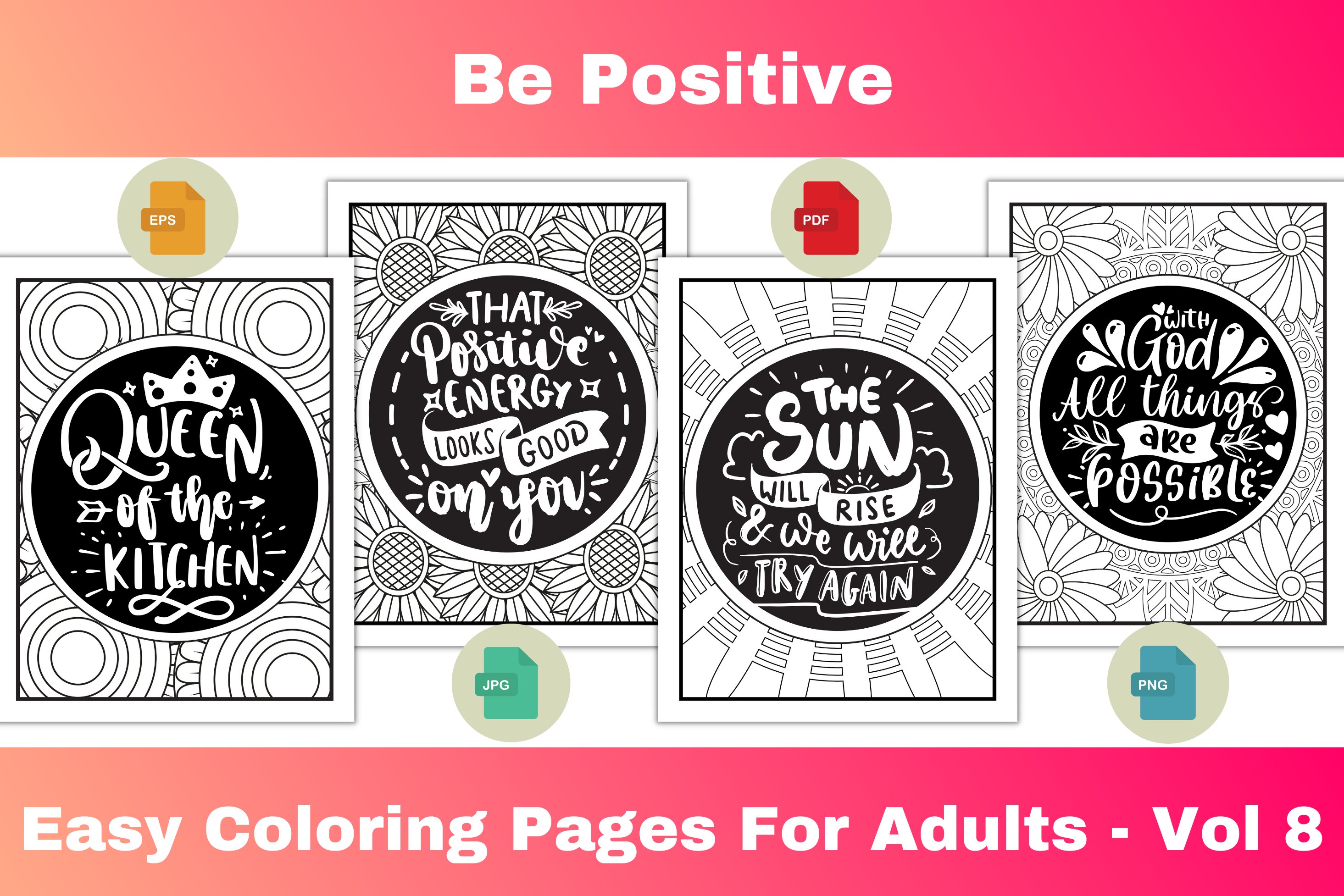 Be positive easy coloring pages for adults