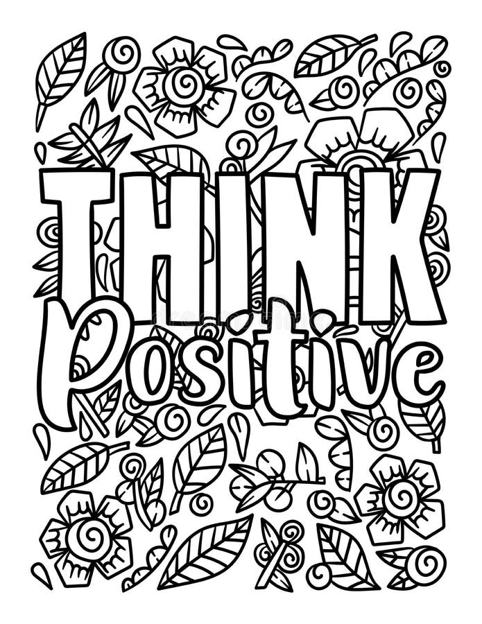 Think positive motivational quote coloring page stock vector