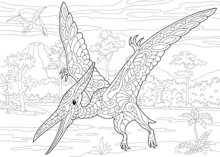 Pterodactyl dinosaur coloring page for child cliparts stock vector and royalty free pterodactyl dinosaur coloring page for child illustrations