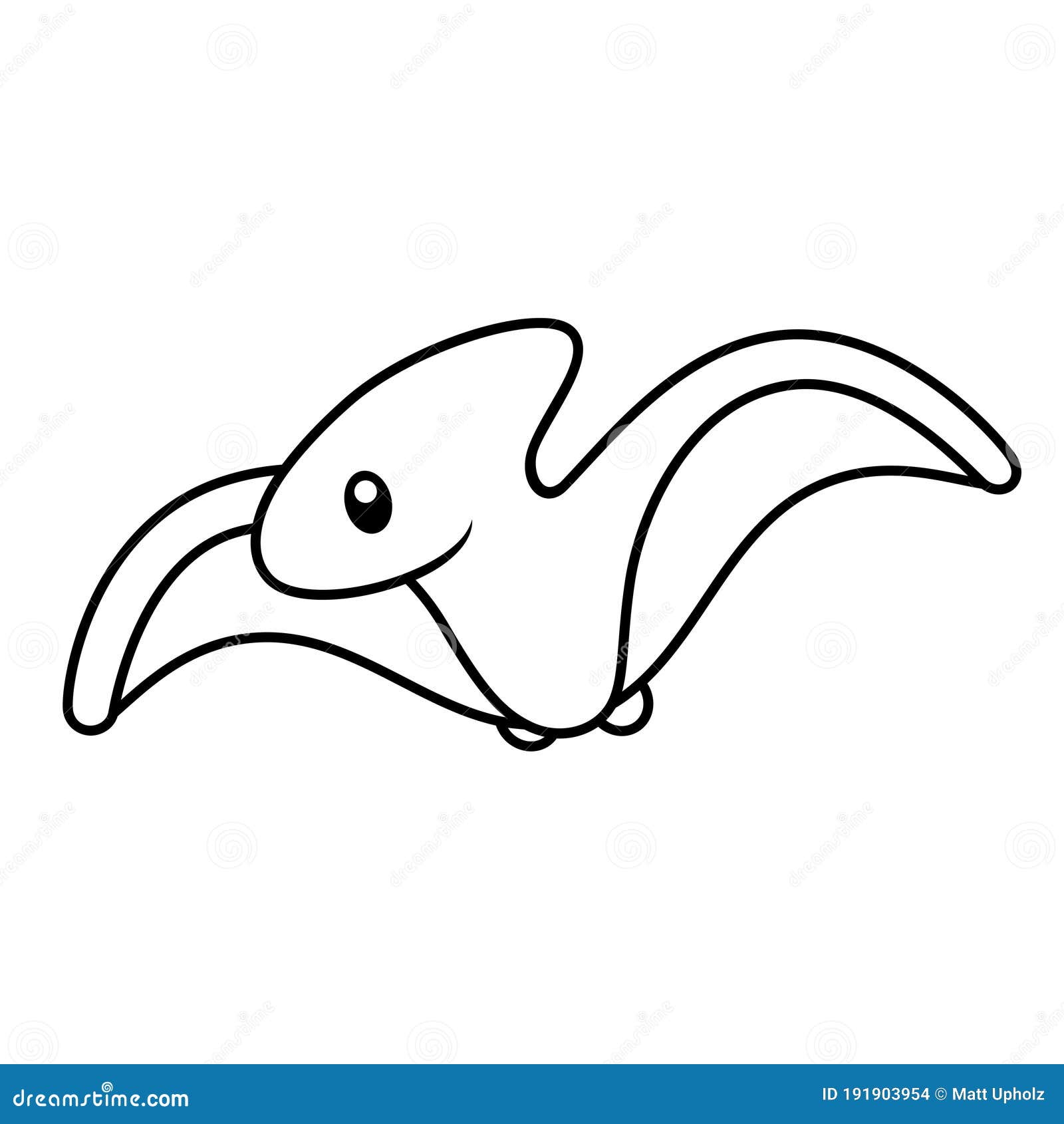 Cute pterodactyl dinosaur coloring page vector illustration on white stock vector