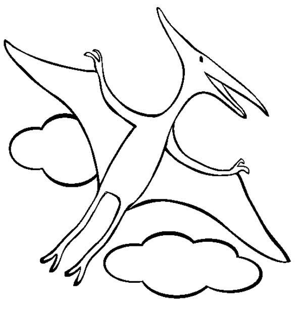 Simple drawing of pterodactyl in dinosaur coloring page