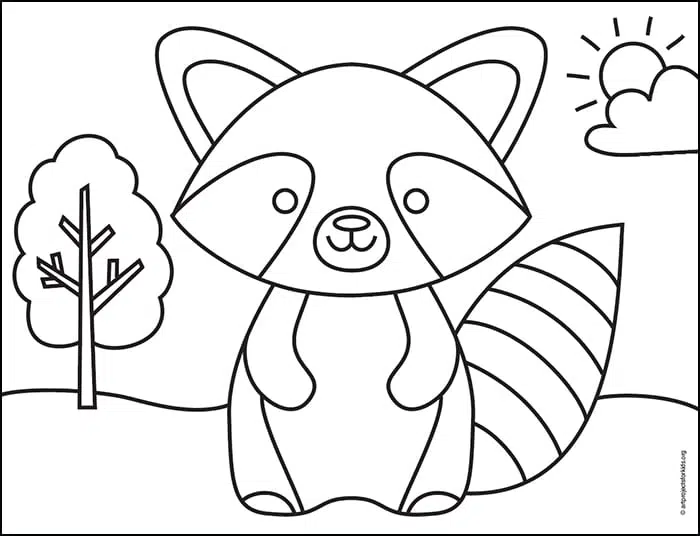 How to draw an easy raccoon tutorial and coloring page