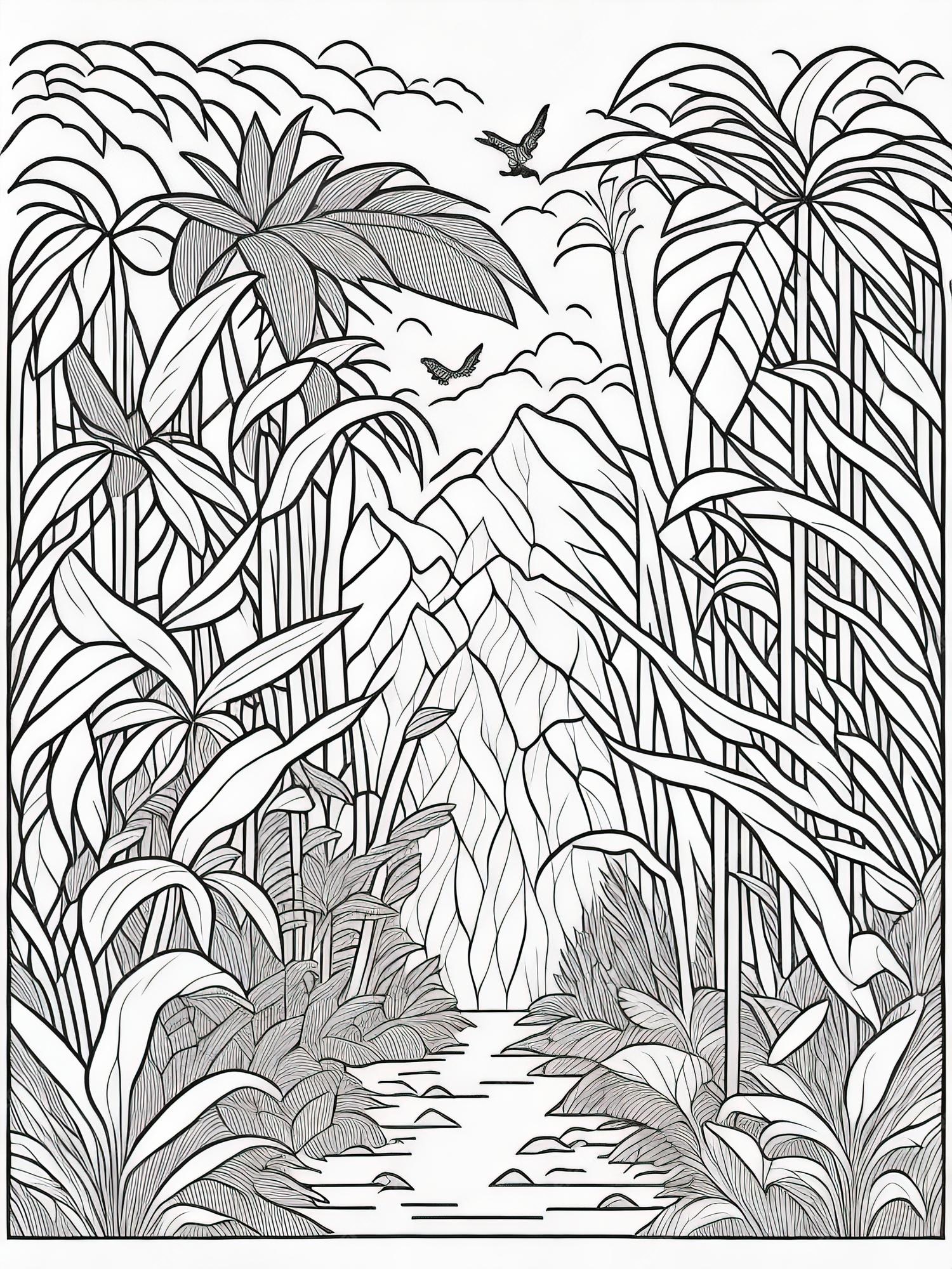 Premium vector discover the rainforest printable coloring page of rainforest adventure