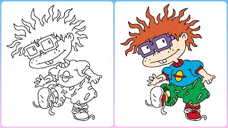 How to draw colour chuckie finster from rugrats easy step