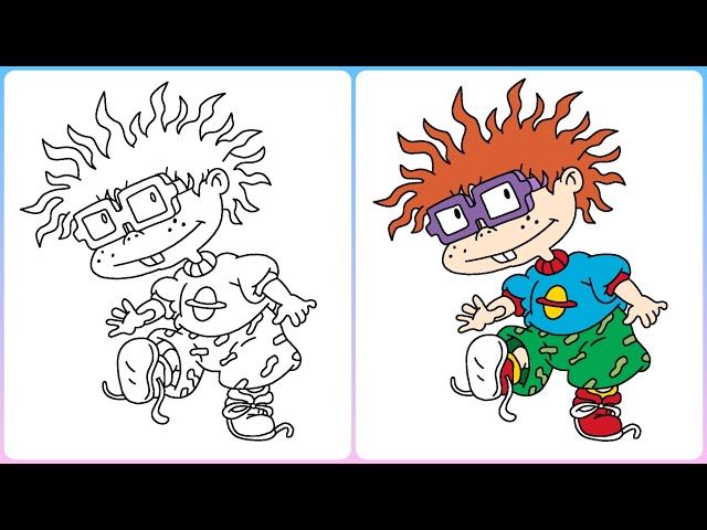 How to draw colour chuckie finster from rugrats easy step