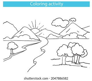 Kids coloring book scenery photos images and pictures