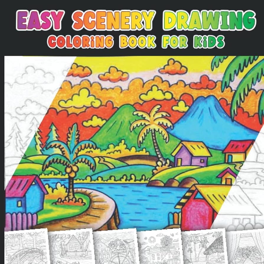 Easy scenery drawing coloring book for kids pages easy scenery drawing coloring book for kids for kids and adults relaxation and stress relief betiful interior book for kids ages