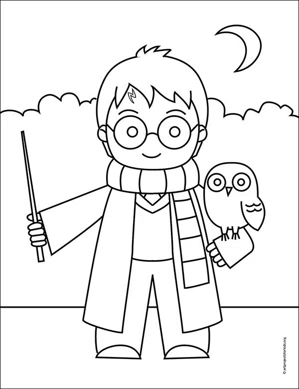 Easy how to draw harry potter tutorial and harry coloring page