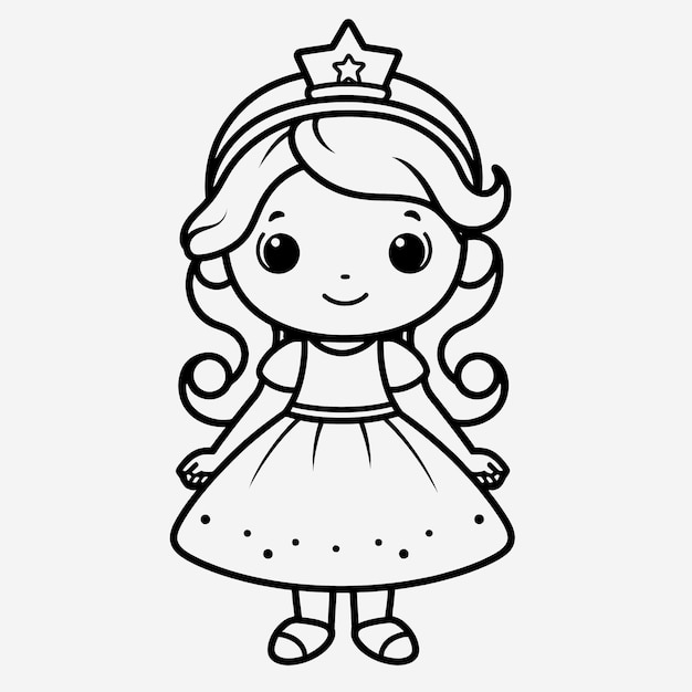 Premium photo black and white princess illustration minimalistic coloring page for kids with simple shapes