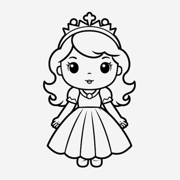 Premium photo black and white princess illustration minimalistic coloring page for kids with simple shapes