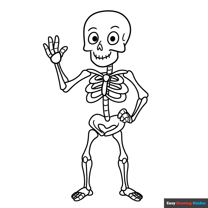 Cartoon skeleton coloring page easy drawing guides