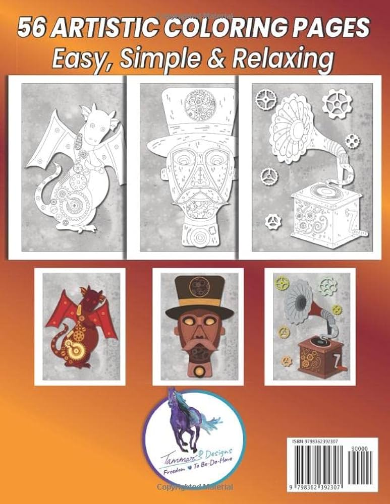 Easy steampunk coloring book single