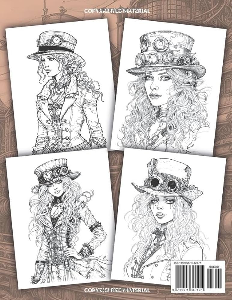 Steampunk ladies grayscale adults coloring book for victorian era lovers bradley althea books