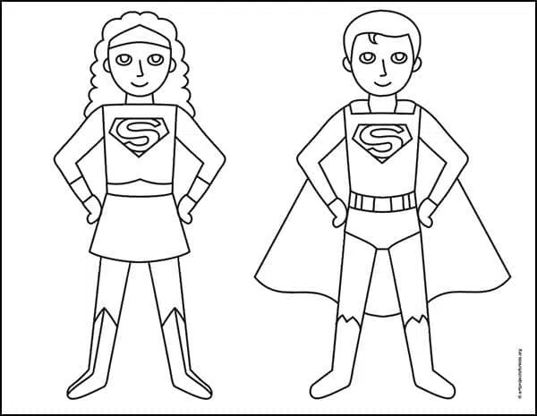 Easy how to draw a superhero tutorial and superhero coloring page