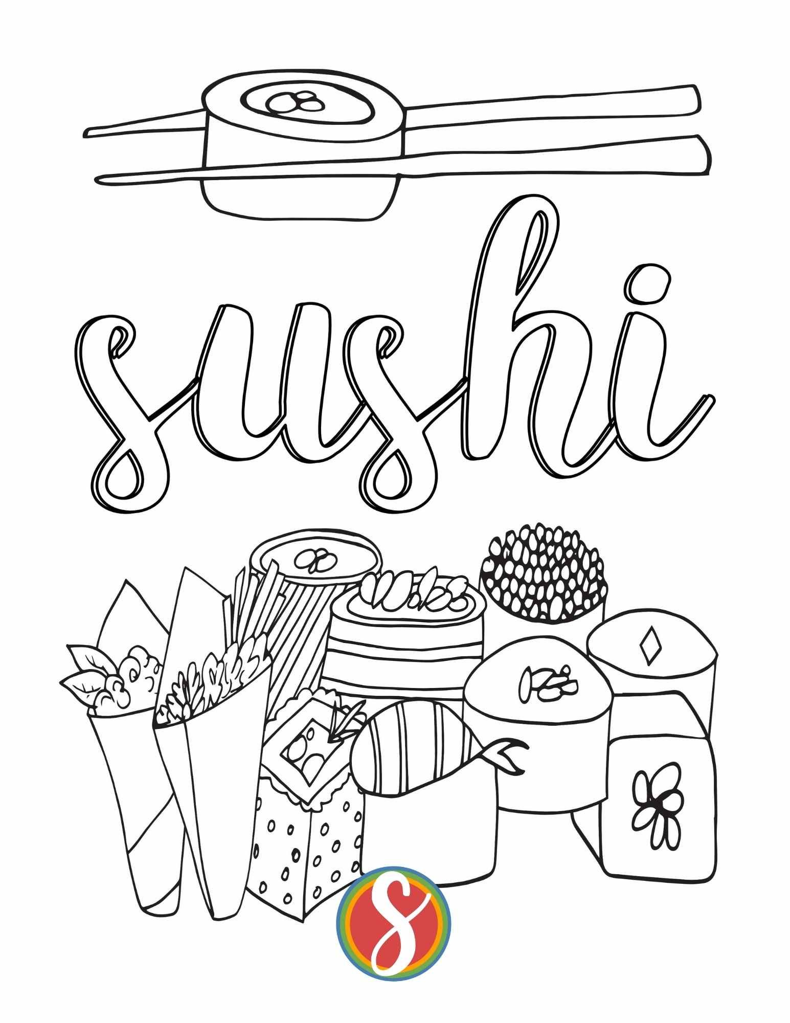 Free sushi coloring pages â stevie doodles