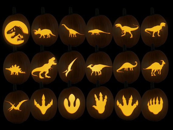 Dinosaur pumpkin stencils printable dinosaur pumpkin carving stencils set kids halloween crafting pumpkin template