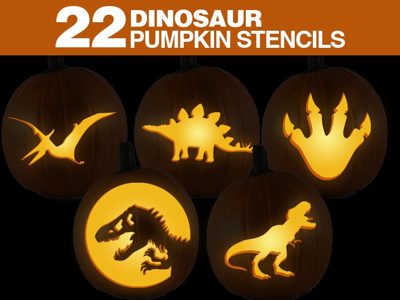Dinosaur pumpkin stencils printable dinosaur pumpkin carving stencils set kids halloween crafting pumpkin template
