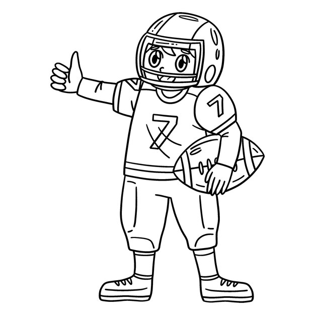 Premium vector a cute and funny coloring page of an american football player thumbs up provides hours of coloring fun for children to color this page is very easy suitable for