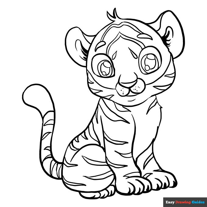 Baby tiger coloring page easy drawing guides