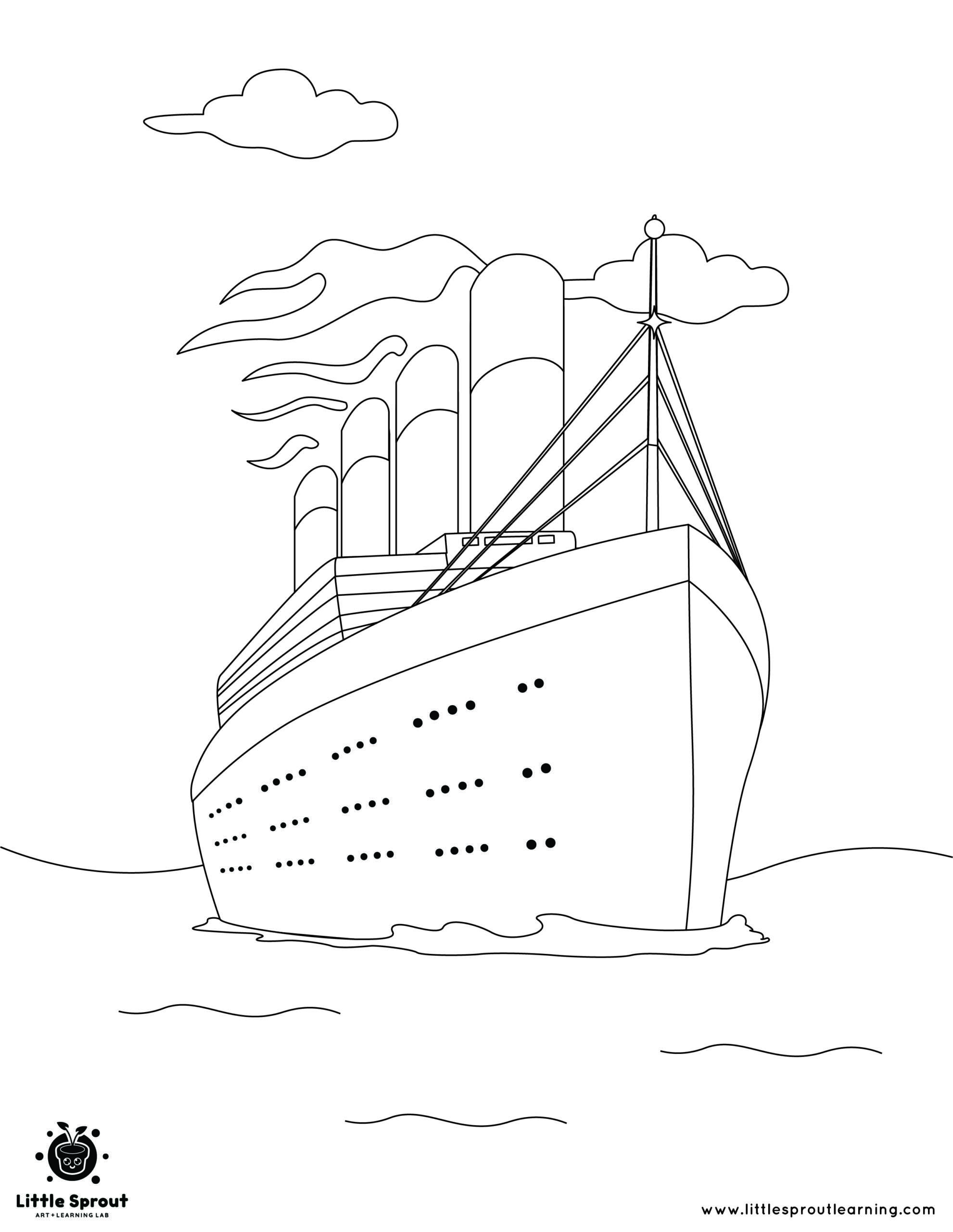 Titanic sailing across the ocean little sprout art