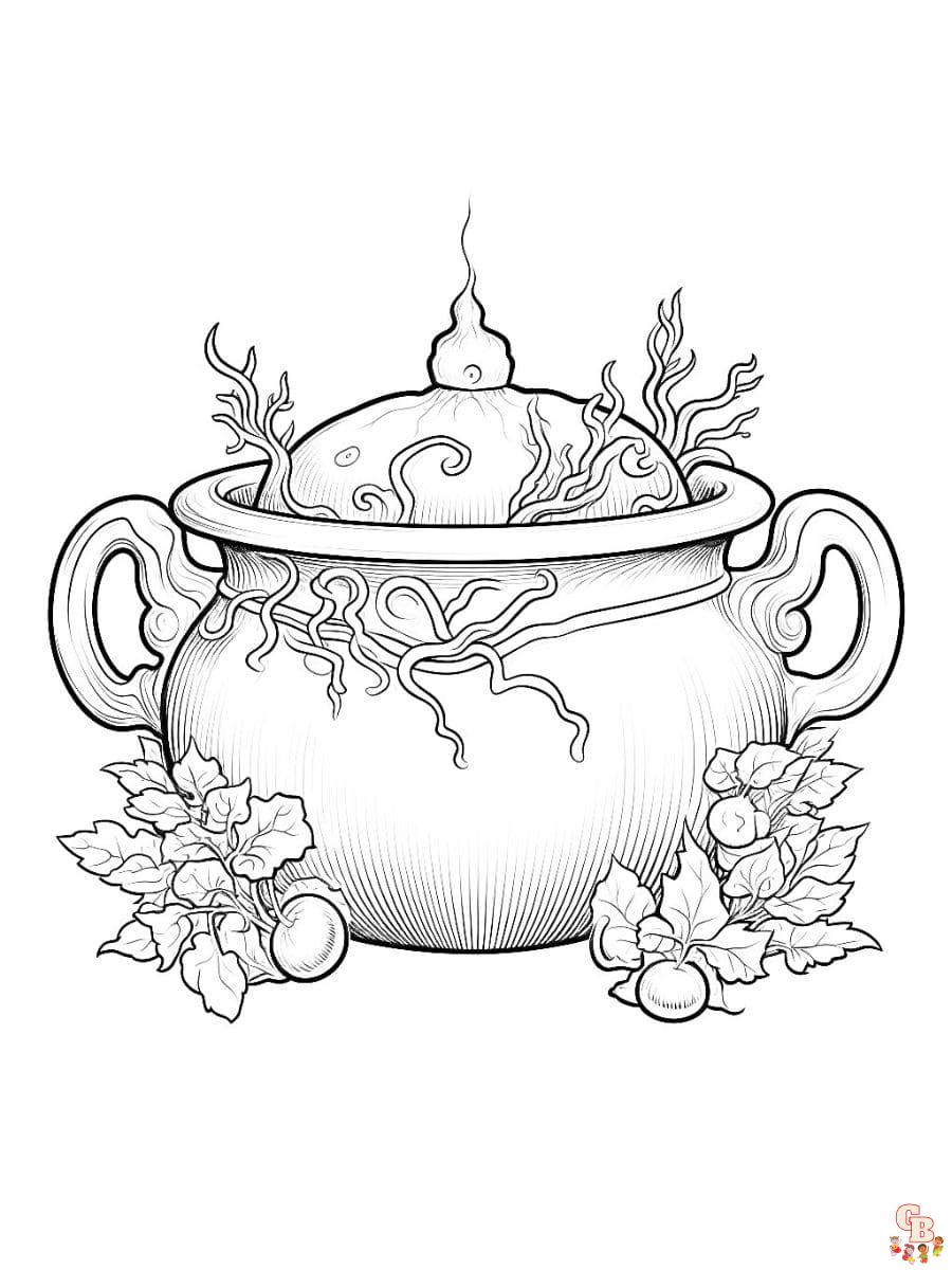 Printable cauldron coloring pages free for kids and adults