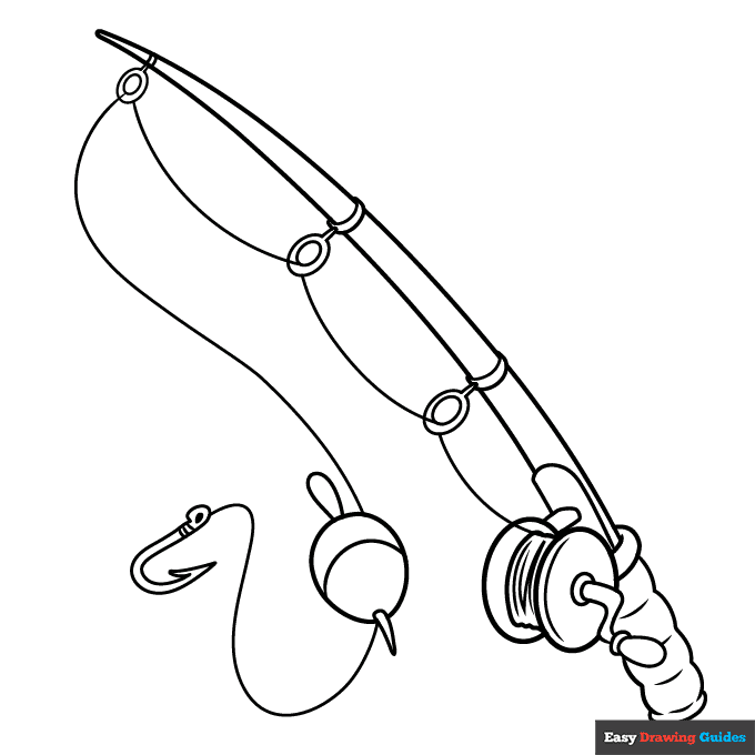 Fishing pole coloring page easy drawing guides