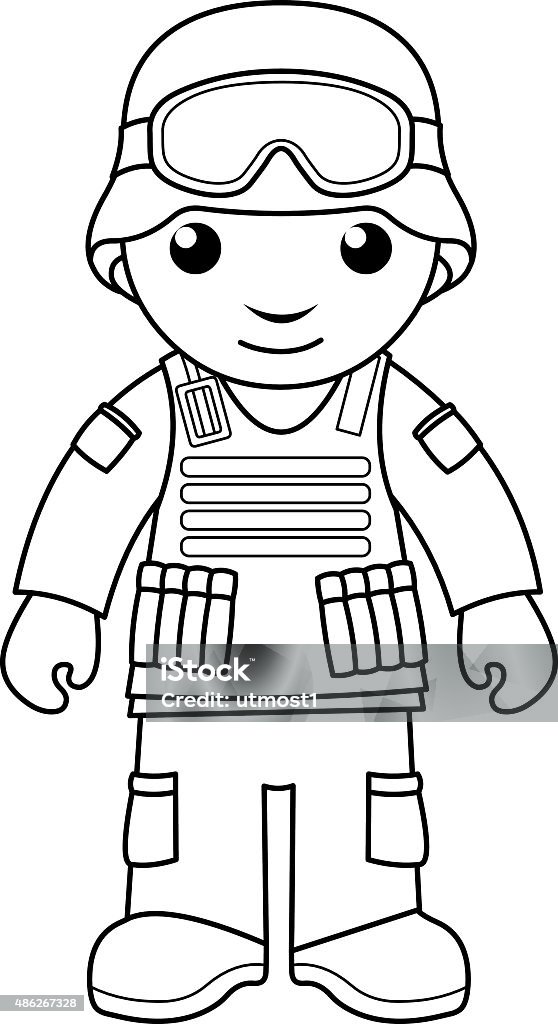 Soldier coloring page for kids stock illustration