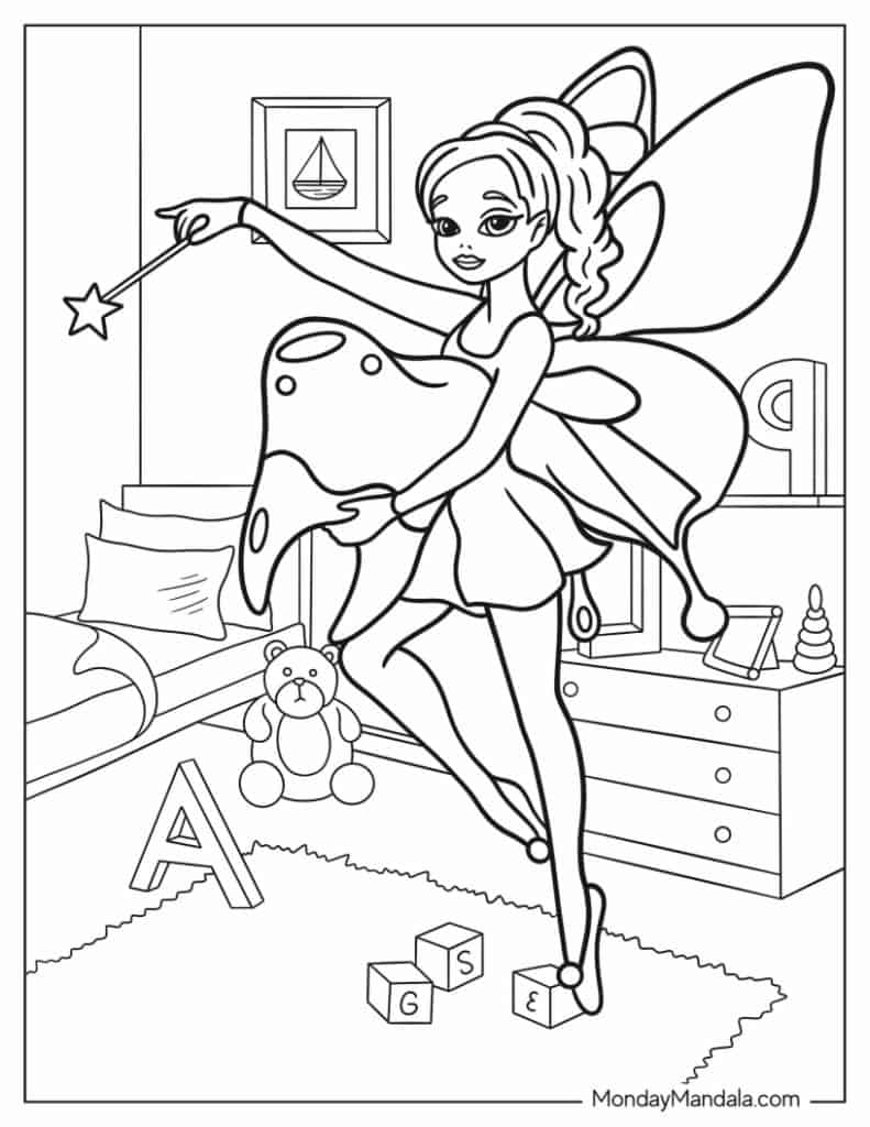 Tooth fairy coloring pages free pdf printables