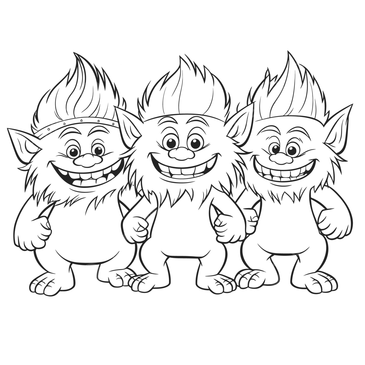 Three cartoon trolls for cute coloring page outline sketch drawing vector car drawing cartoon drawing wing drawing png and vector with transparent background for free download