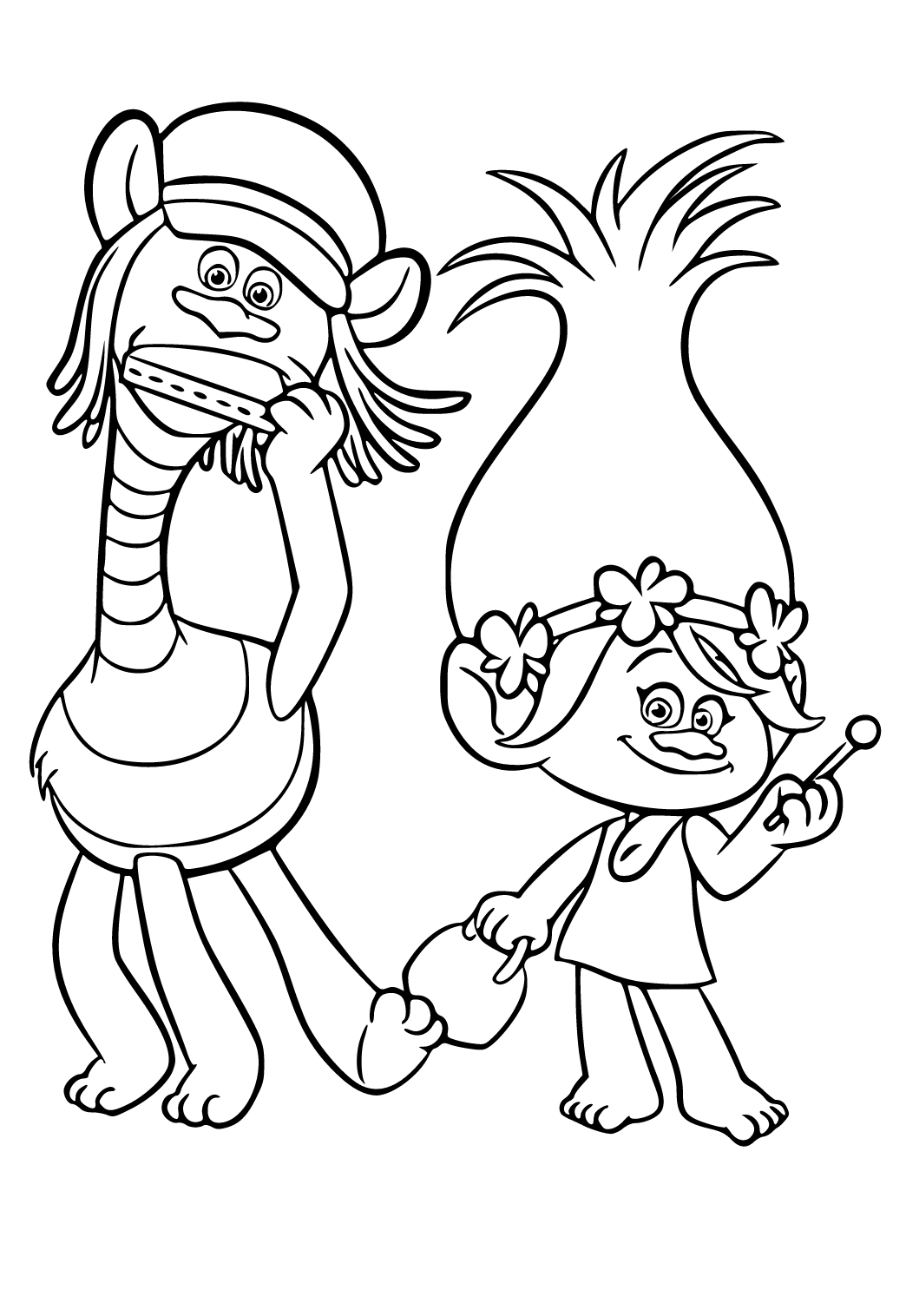 Free printable trolls friends coloring page for adults and kids