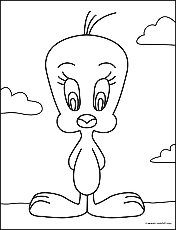 Easy how to draw tweety bird tutorial and tweety coloring page