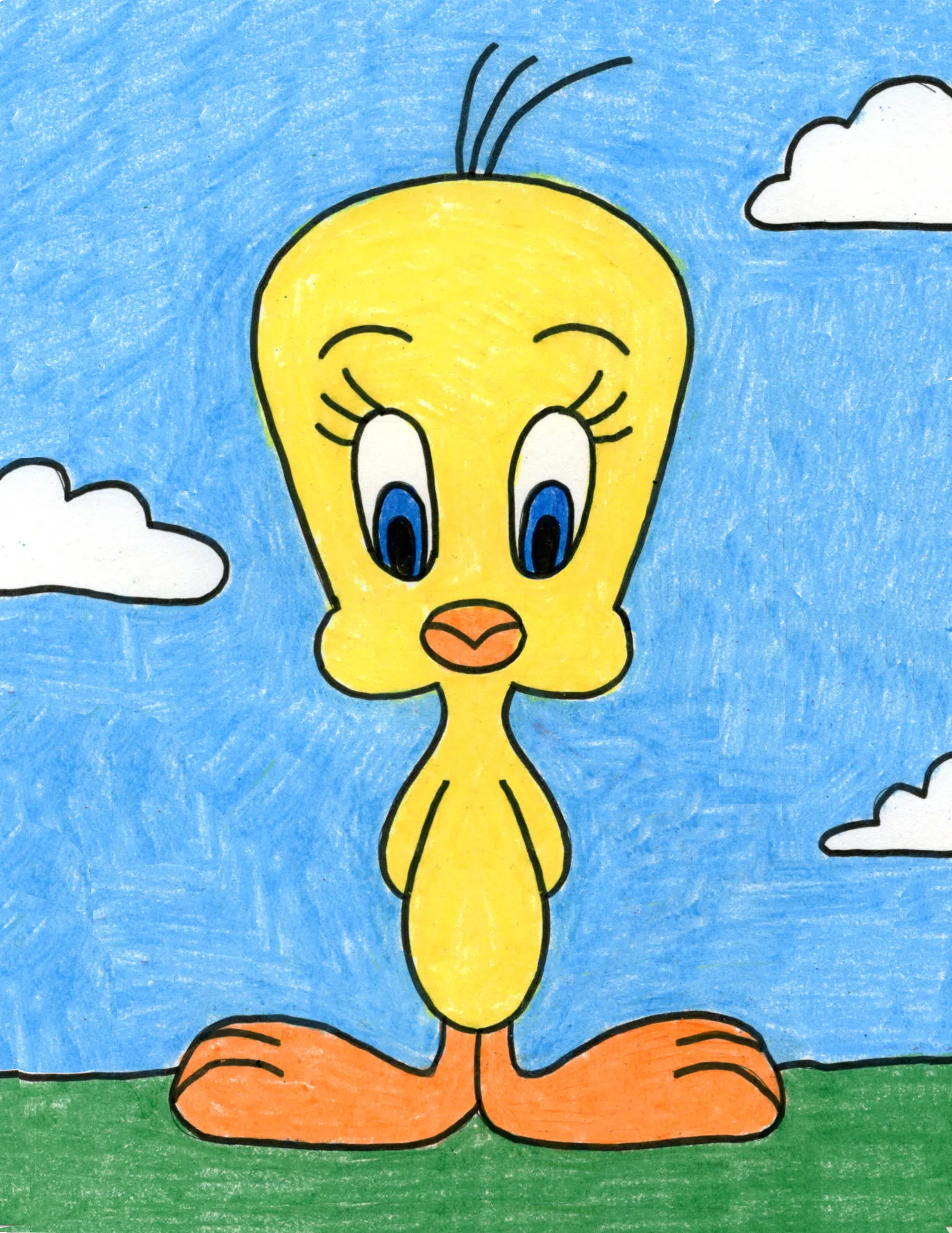 Easy how to draw tweety bird tutorial and tweety coloring page