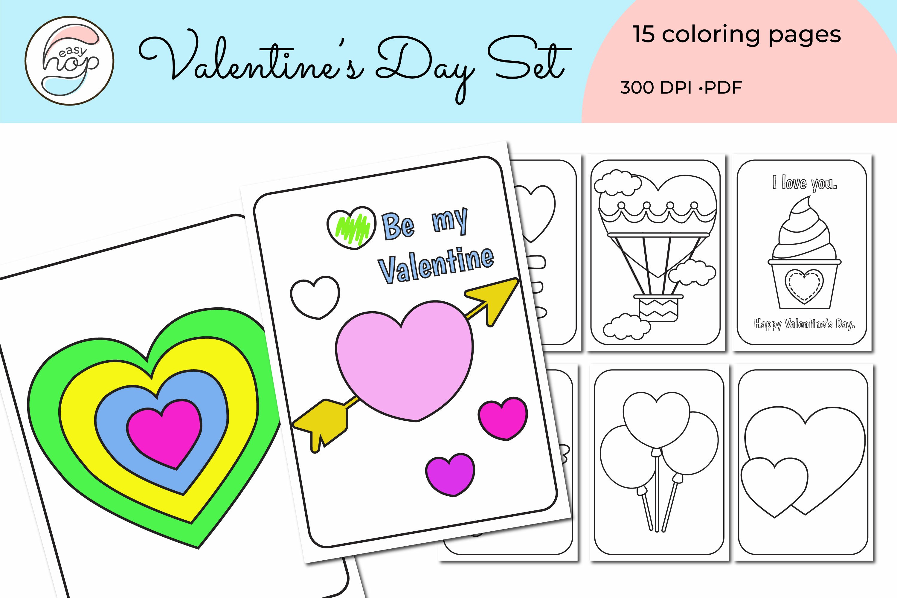 Valentines day set coloring pages printables