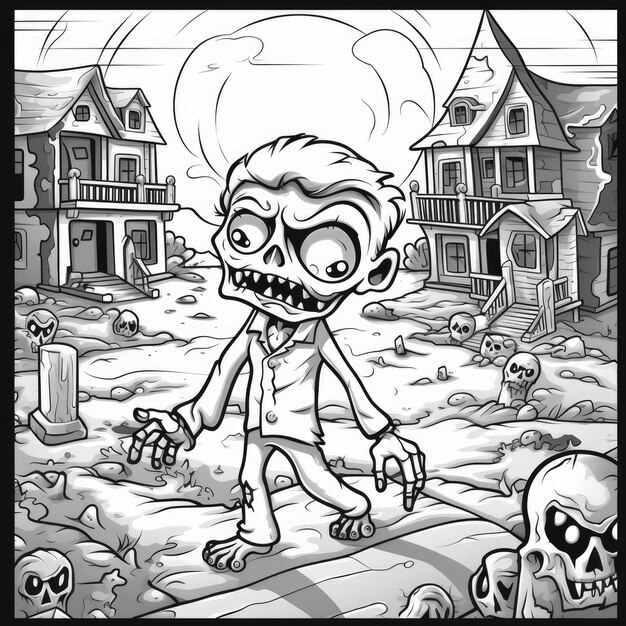 Premium ai image zombie dead walking simple children coloring page halloween cute white background book isolated